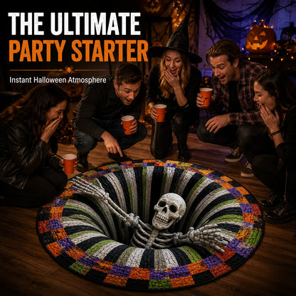 🔥 50% OFF TODAY 🎃Shock Your Guests with 3D Skeleton Vortex Quilted Round Halloween Rug 💀