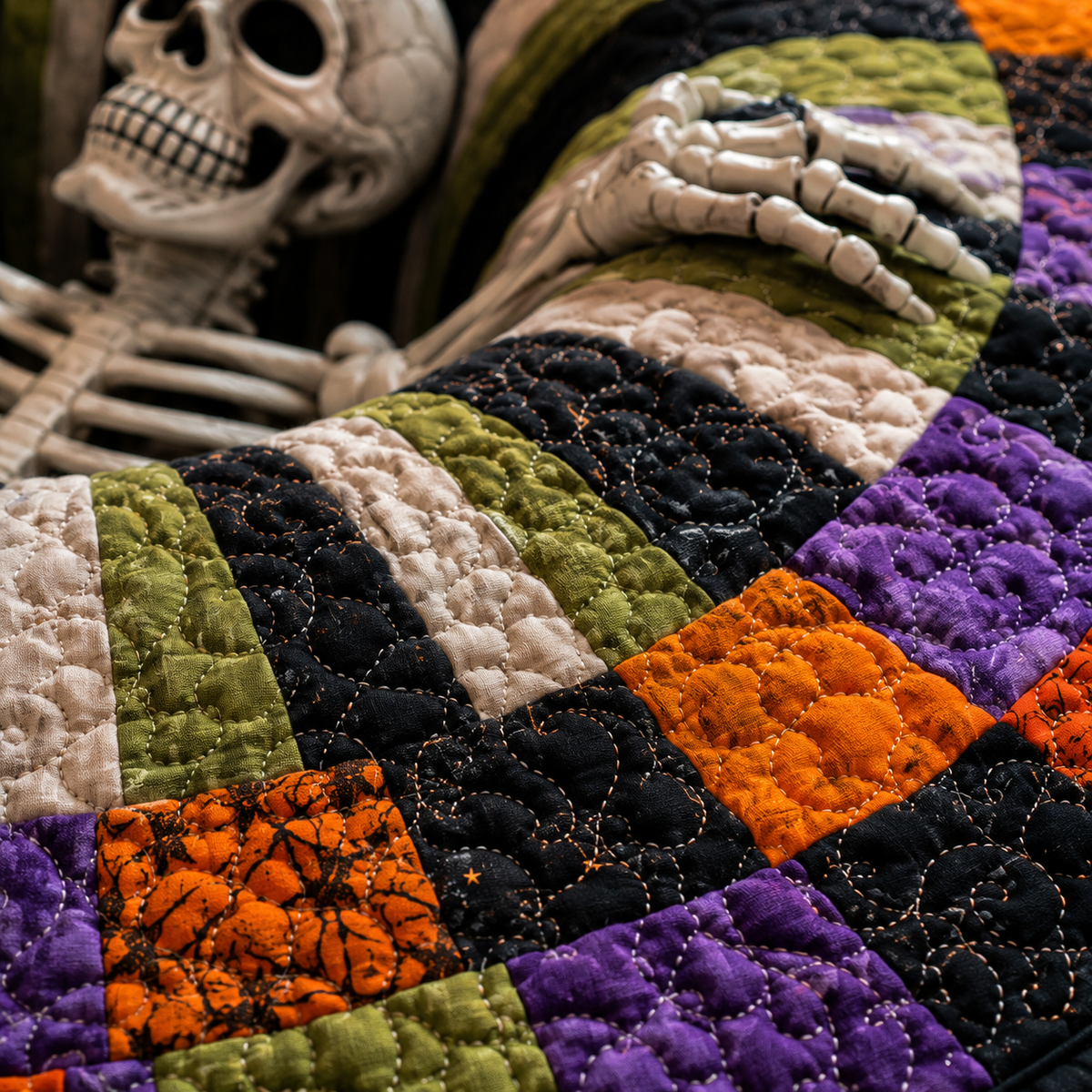 🔥 50% OFF TODAY 🎃Shock Your Guests with 3D Skeleton Vortex Quilted Round Halloween Rug 💀