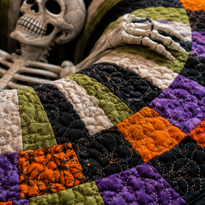 🔥 50% OFF TODAY 🎃Shock Your Guests with 3D Skeleton Vortex Quilted Round Halloween Rug 💀