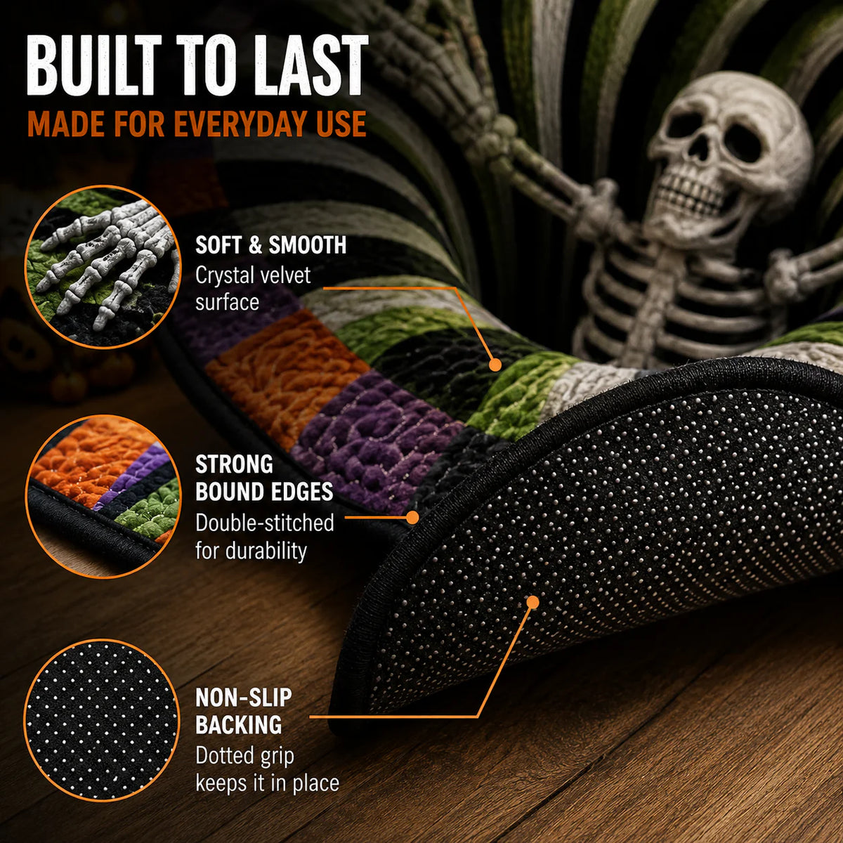 🔥 50% OFF TODAY 🎃Shock Your Guests with 3D Skeleton Vortex Quilted Round Halloween Rug 💀