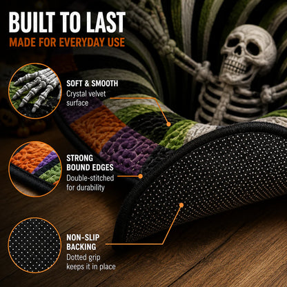 🔥 50% OFF TODAY 🎃Shock Your Guests with 3D Skeleton Vortex Quilted Round Halloween Rug 💀