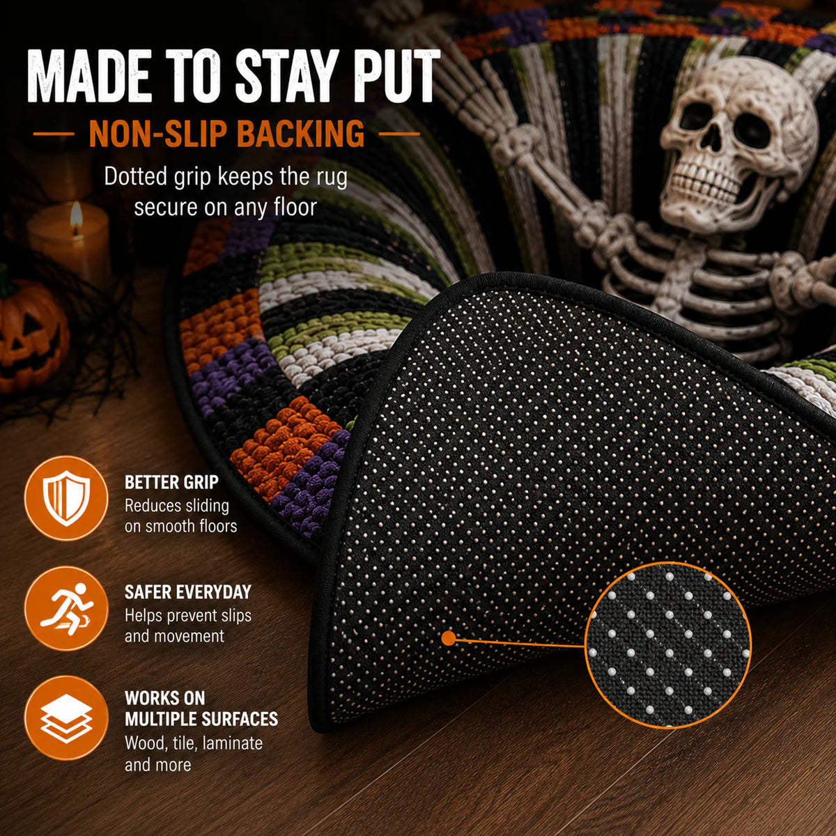 🔥 50% OFF TODAY 🎃Shock Your Guests with 3D Skeleton Vortex Quilted Round Halloween Rug 💀