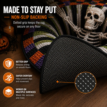 🔥 50% OFF TODAY 🎃Shock Your Guests with 3D Skeleton Vortex Quilted Round Halloween Rug 💀