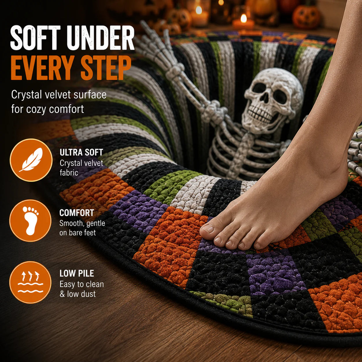 🔥 50% OFF TODAY 🎃Shock Your Guests with 3D Skeleton Vortex Quilted Round Halloween Rug 💀