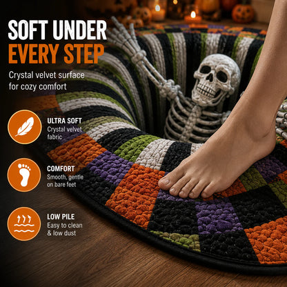 🔥 50% OFF TODAY 🎃Shock Your Guests with 3D Skeleton Vortex Quilted Round Halloween Rug 💀