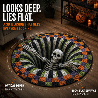 🔥 50% OFF TODAY 🎃Shock Your Guests with 3D Skeleton Vortex Quilted Round Halloween Rug 💀