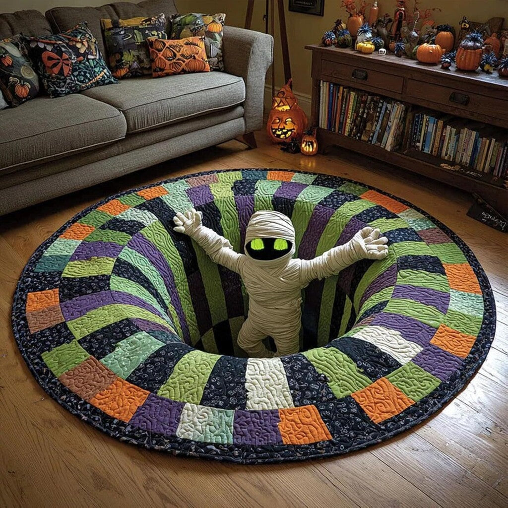 🔥 50% OFF TODAY 🎃Shock Your Guests with 3D Skeleton Vortex Quilted Round Halloween Rug 💀