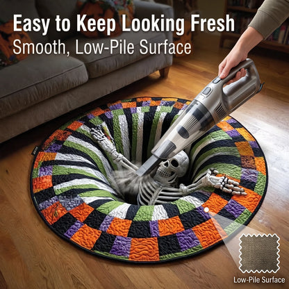 🔥 50% OFF TODAY 🎃Shock Your Guests with 3D Skeleton Vortex Quilted Round Halloween Rug 💀