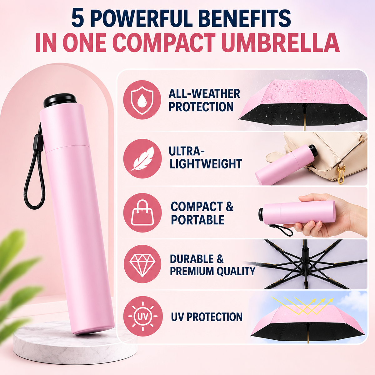 🌺 Summer Hot Sale 65% OFF 🌂💐 Ultra-Lightweight Compact All-Weather Umbrella UPF 50+