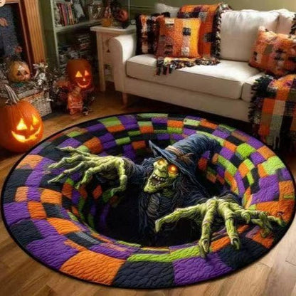 🔥 50% OFF TODAY 🎃Shock Your Guests with 3D Skeleton Vortex Quilted Round Halloween Rug 💀