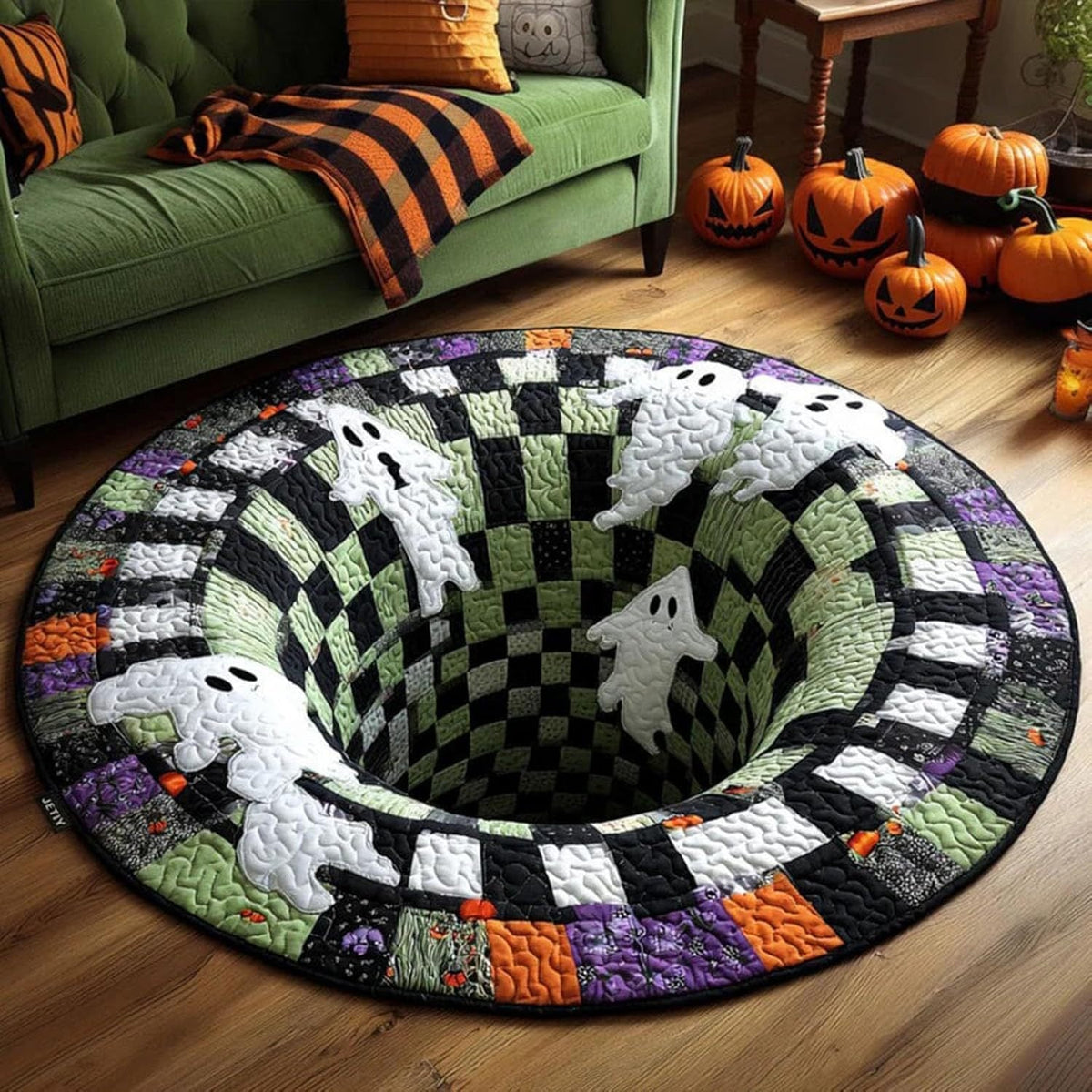 🔥 50% OFF TODAY 🎃Shock Your Guests with 3D Skeleton Vortex Quilted Round Halloween Rug 💀
