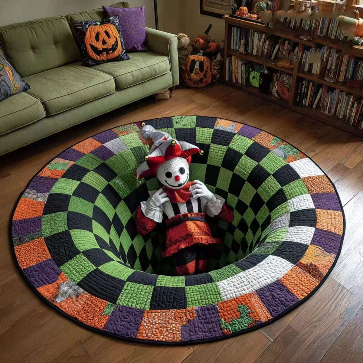 🔥 50% OFF TODAY 🎃Shock Your Guests with 3D Skeleton Vortex Quilted Round Halloween Rug 💀