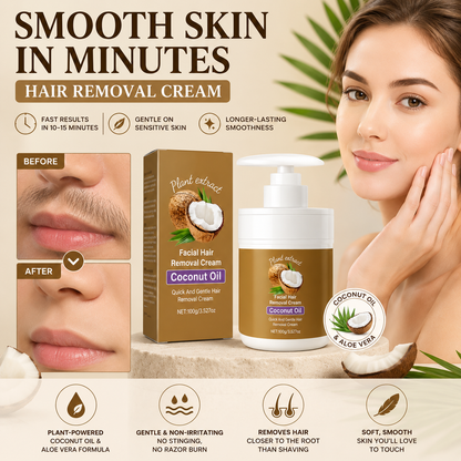 ⏰ FLASH SALE: 60% OFF 🔥 Coconut Oil Facial Hair Removal Cream