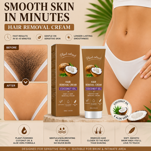 ⏰ FLASH SALE: 60% OFF 🔥 All-in-One Coconut Oil Hair Removal Cream