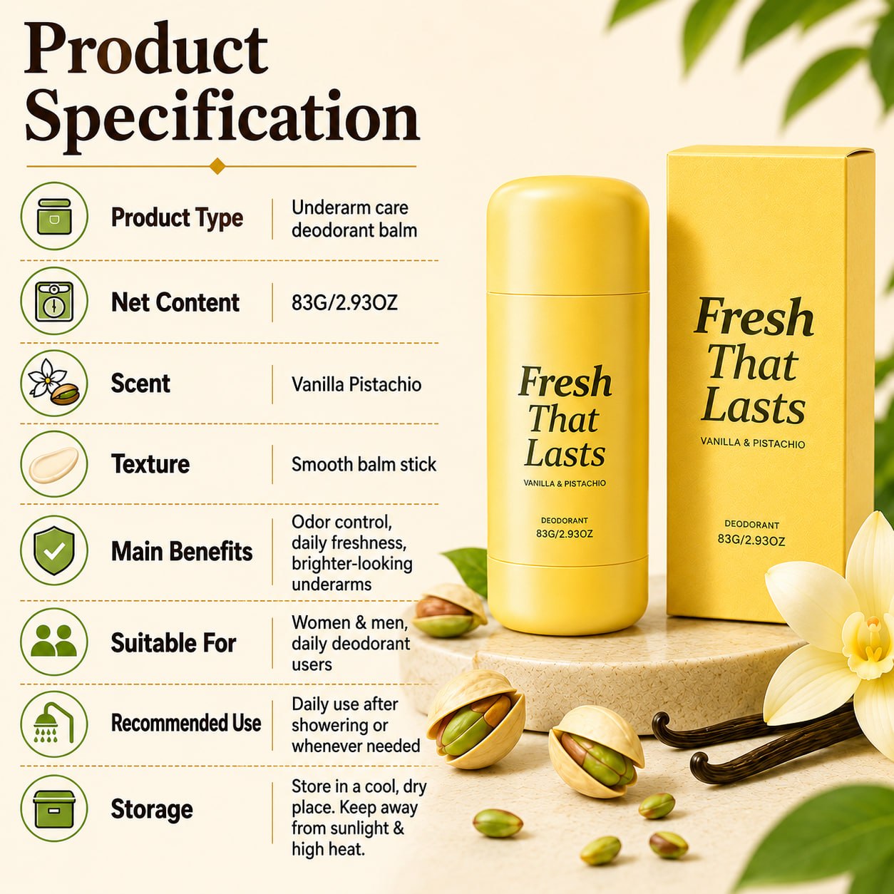 Save 60% 💞 Vanilla Pistachio Underarm Care Deodorant Balm ✨ Fresh Odor Control, Smoother, Brighter-Looking Underarms