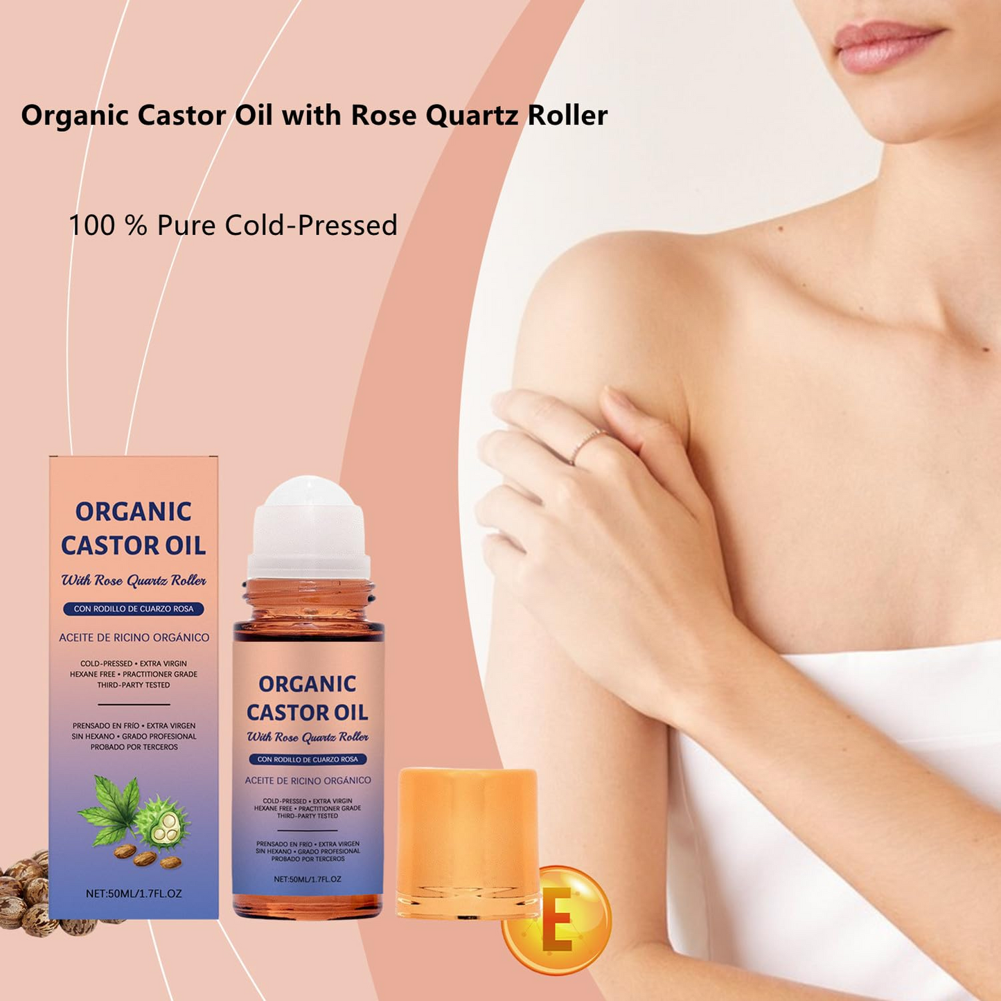 Last Day Promotion 60% OFF🔥Organic Golden Castor Oil Roll-On with Rose Quartz